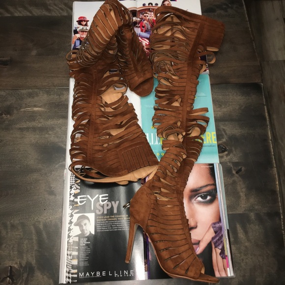 SEXY Brown Cut-Out Thigh-High 4.5” Boots! - Picture 1 of 6